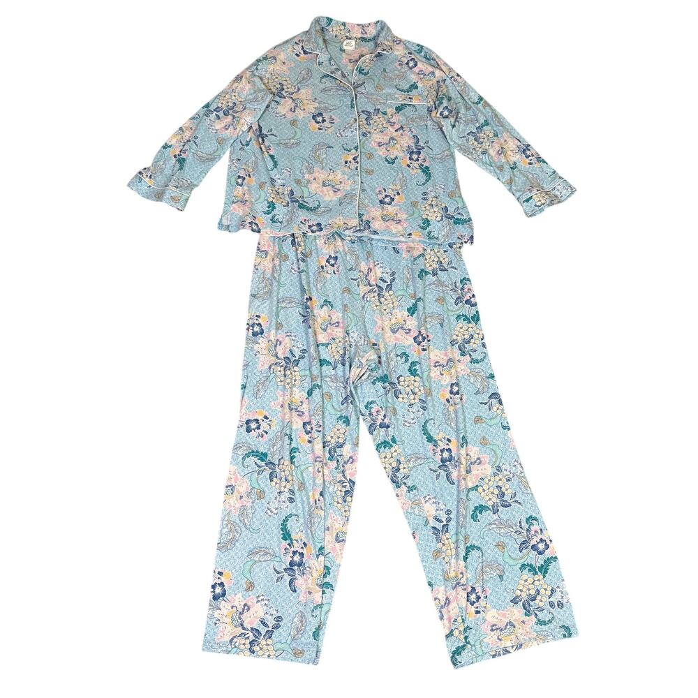 Miss Elaine Me Essentials Floral Sleep Top Pants Pajamas Set US Womens L